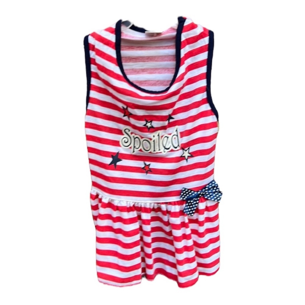 Pet Spirit Spoiled Patriotic Red and White Striped Pet Dress